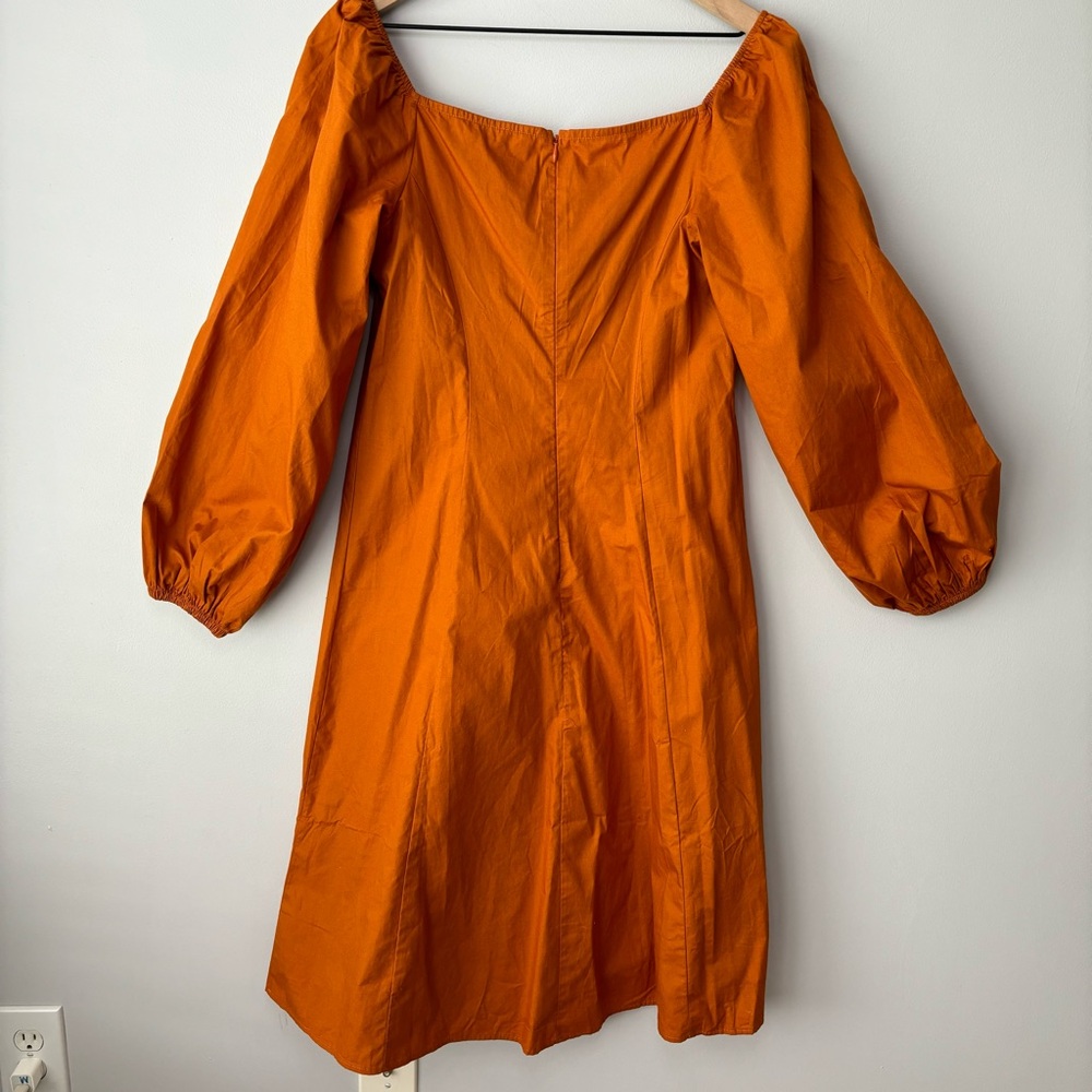 Who What Wear Ruched Dress Medium Peasant Puff Cottage Fairy Midi Orange Boho - Picture 7 of 11